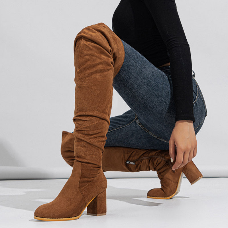 Boots Longues Élastiques à Talon Haut pour Femme