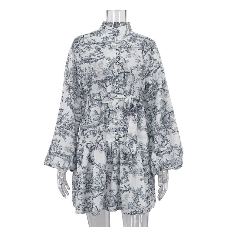 Robe Courte Élégante à Manches Bouffantes
