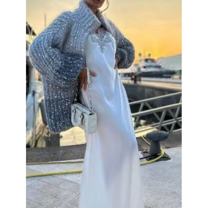 Manteau en Tricot à Paillettes