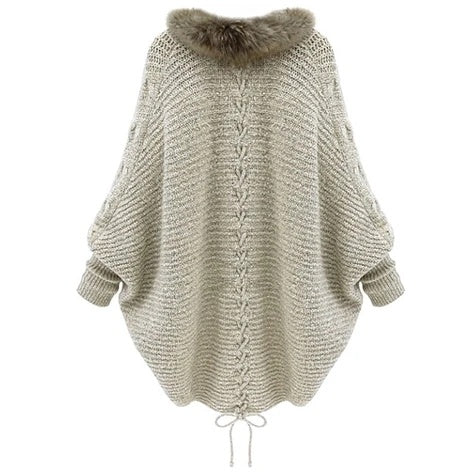 Le pull cardigan à col avec manches chauve-souris.