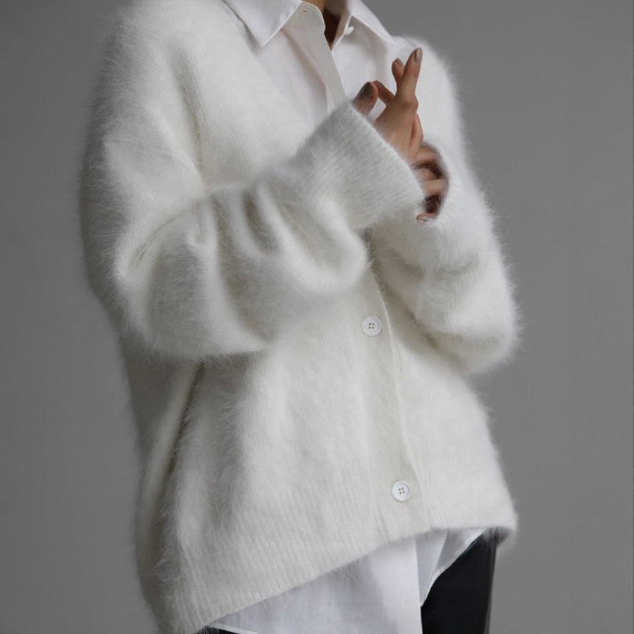 Cardigan Tricoté Femme V-Col Boutonné, Mode Automne-Hiver