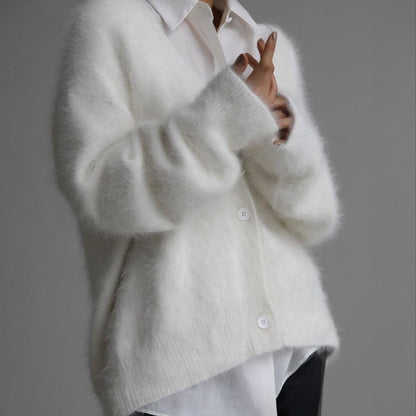 Cardigan Tricoté Femme V-Col Boutonné, Mode Automne-Hiver