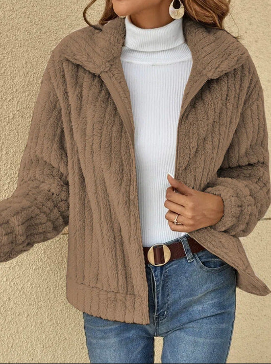 VIRONA | Veste Cropped en Fleece à Col Revers