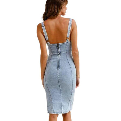 Robe Denim Slim Fit à Bretelles