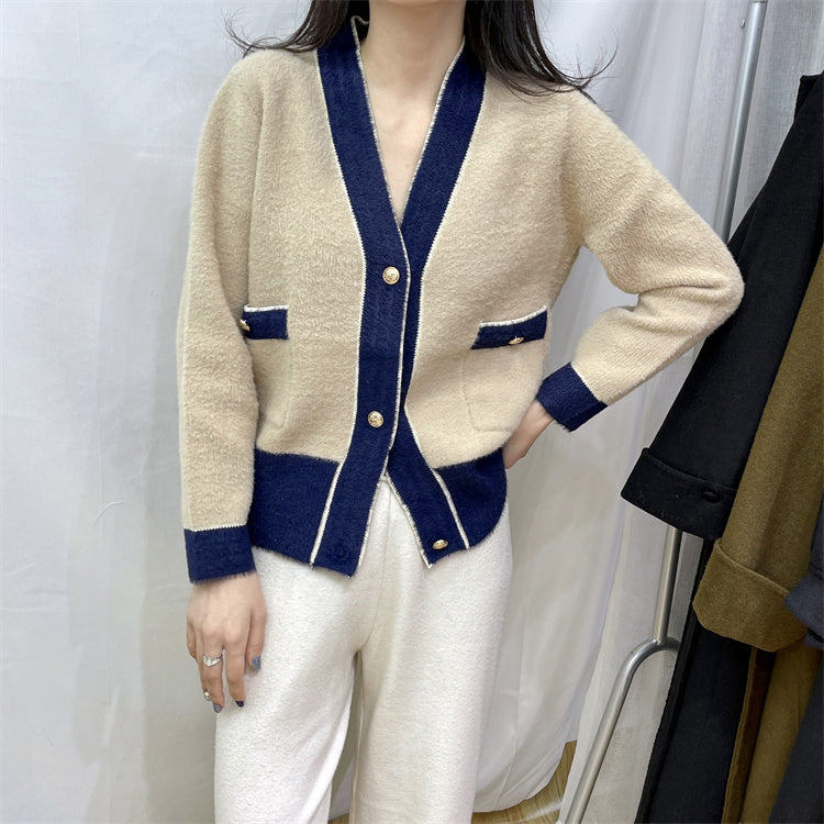 Cardigan Femme Colorblock en Fausse Fourrure