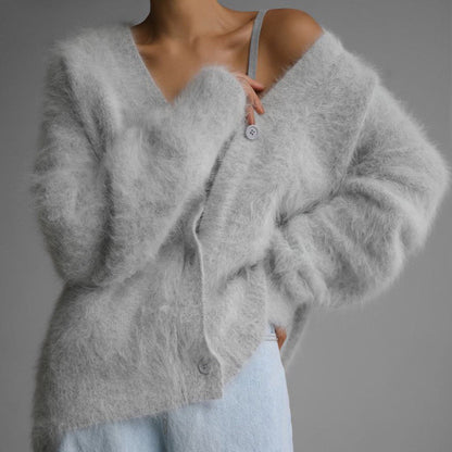 Cardigan Tricoté Femme V-Col Boutonné, Mode Automne-Hiver