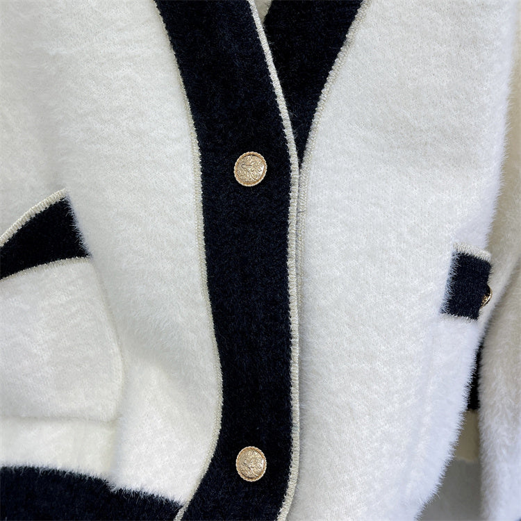 Cardigan Femme Colorblock en Fausse Fourrure