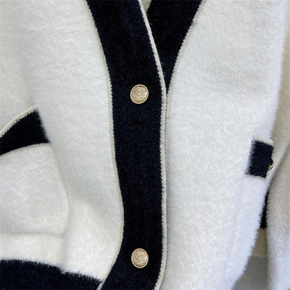 Cardigan Femme Colorblock en Fausse Fourrure