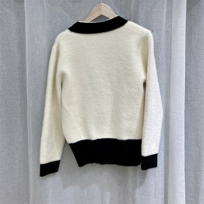 Cardigan Femme Colorblock en Fausse Fourrure