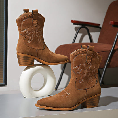 Bottines en Suède à Talon Moyen"