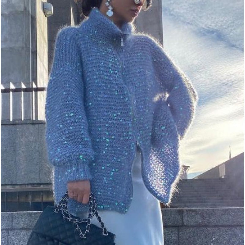 Manteau en Tricot à Paillettes
