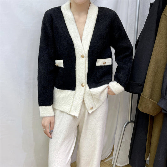 Cardigan Femme Colorblock en Fausse Fourrure