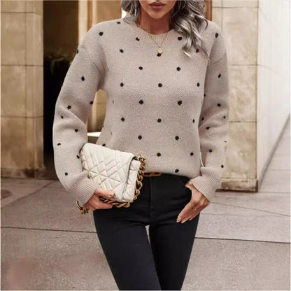 Pull à Col Rond à Pois Jacquard