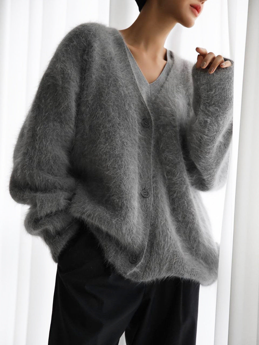 Cardigan Tricoté Femme V-Col Boutonné, Mode Automne-Hiver