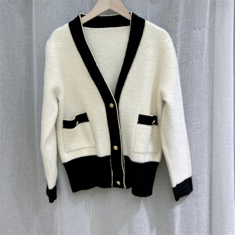 Cardigan Femme Colorblock en Fausse Fourrure