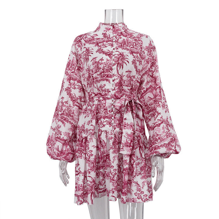 Robe Courte Élégante à Manches Bouffantes