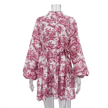 Robe Courte Élégante à Manches Bouffantes