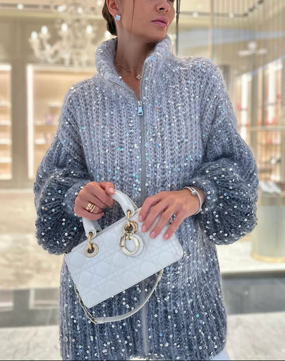 Manteau en Tricot à Paillettes