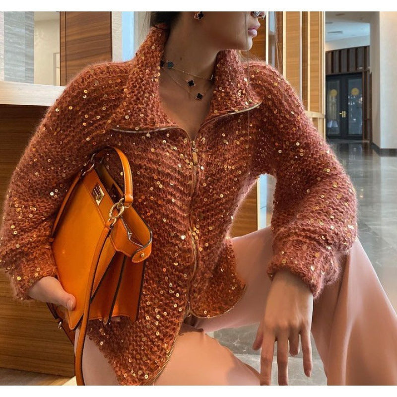 Manteau en Tricot à Paillettes