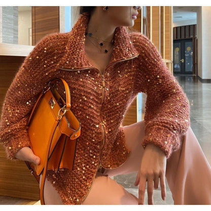 Manteau en Tricot à Paillettes