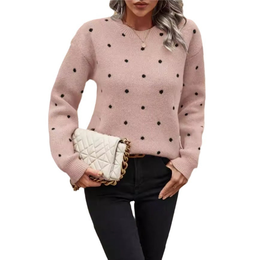 Pull à Col Rond à Pois Jacquard
