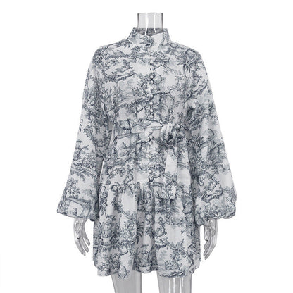Robe Courte Élégante à Manches Bouffantes