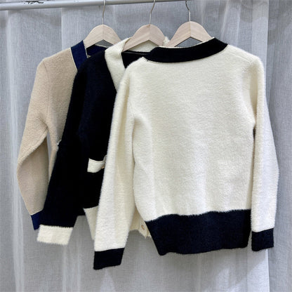 Cardigan Femme Colorblock en Fausse Fourrure