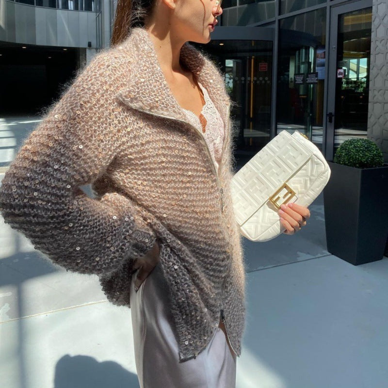 Manteau en Tricot à Paillettes
