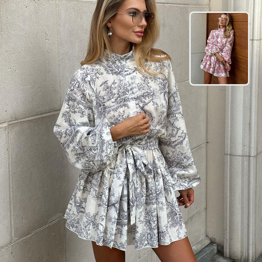 Robe Courte Élégante à Manches Bouffantes