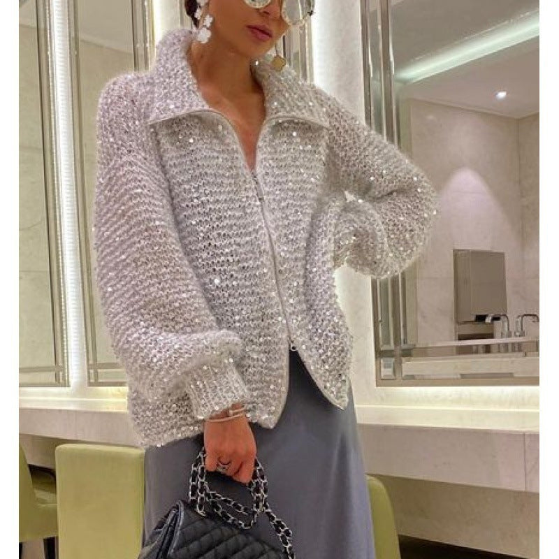 Manteau en Tricot à Paillettes