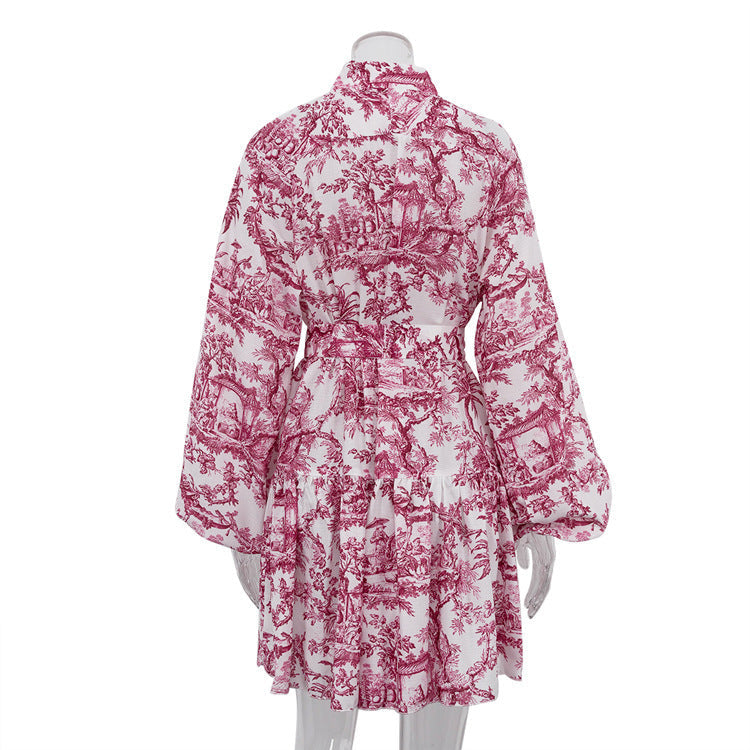 Robe Courte Élégante à Manches Bouffantes