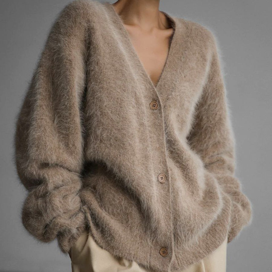 Cardigan Tricoté Femme V-Col Boutonné, Mode Automne-Hiver