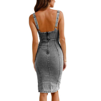 Robe Denim Slim Fit à Bretelles
