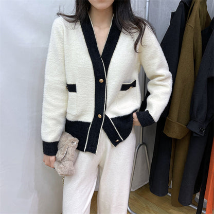 Cardigan Femme Colorblock en Fausse Fourrure