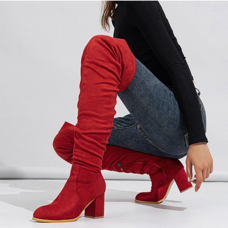 Boots Longues Élastiques à Talon Haut pour Femme