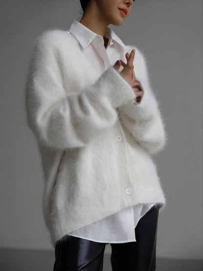 Cardigan Tricoté Femme V-Col Boutonné, Mode Automne-Hiver