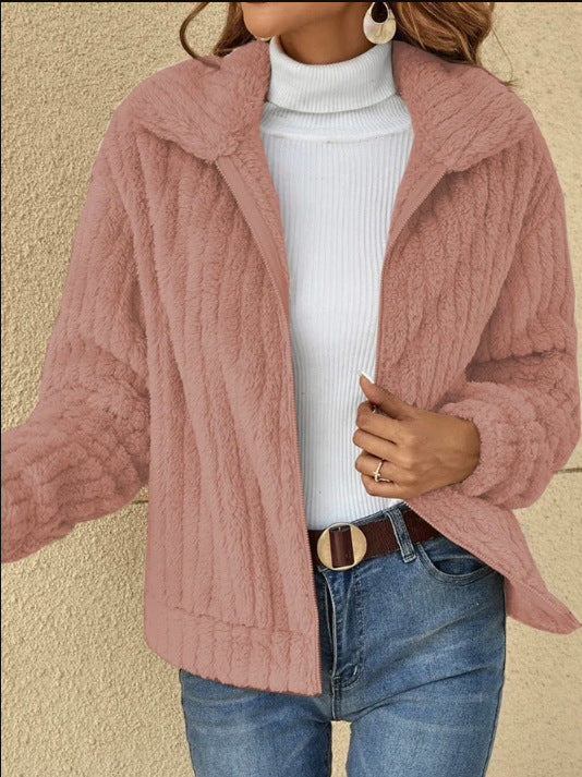 VIRONA | Veste Cropped en Fleece à Col Revers