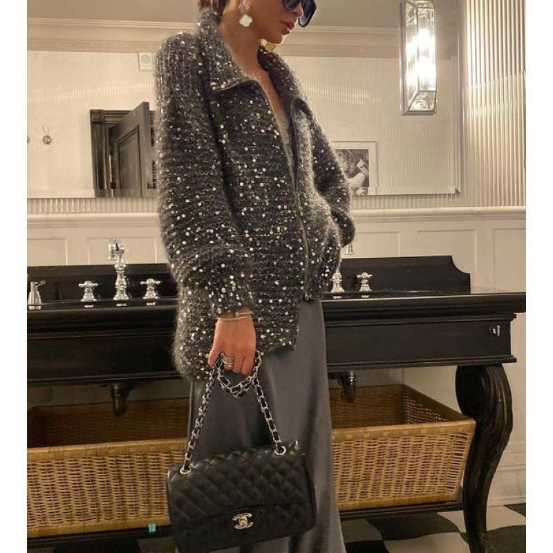 Manteau en Tricot à Paillettes
