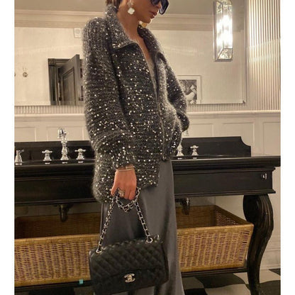 Manteau en Tricot à Paillettes