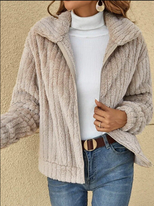 VIRONA | Veste Cropped en Fleece à Col Revers
