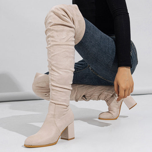 Boots Longues Élastiques à Talon Haut pour Femme
