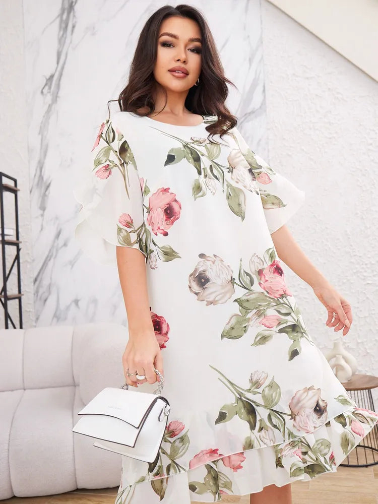 Robe Femme Élégante en Mousseline Imprimée